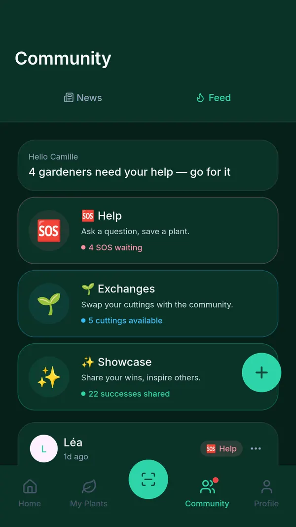 SPRAIA Community tab: Help section with 4 pending SOS requests, cutting swaps and shared wins