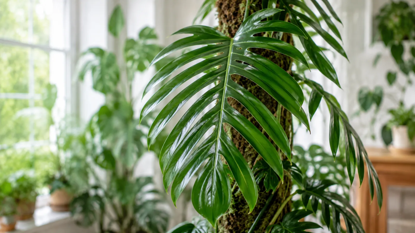 Feuille mature de Monstera pinnatipartita profondément découpée en peigne